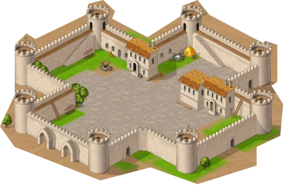 An isometric stone fortress from the game